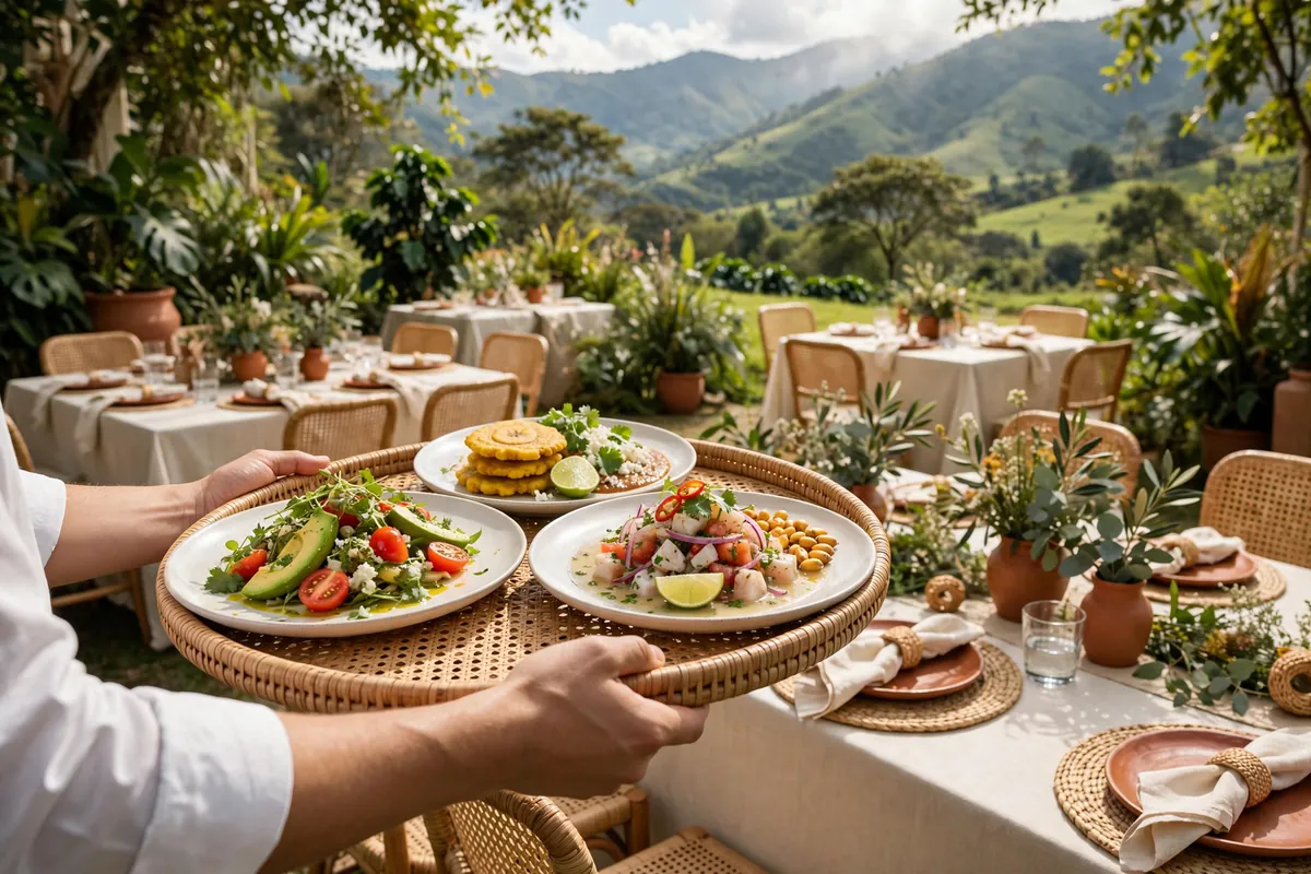 A waiter carrying plates